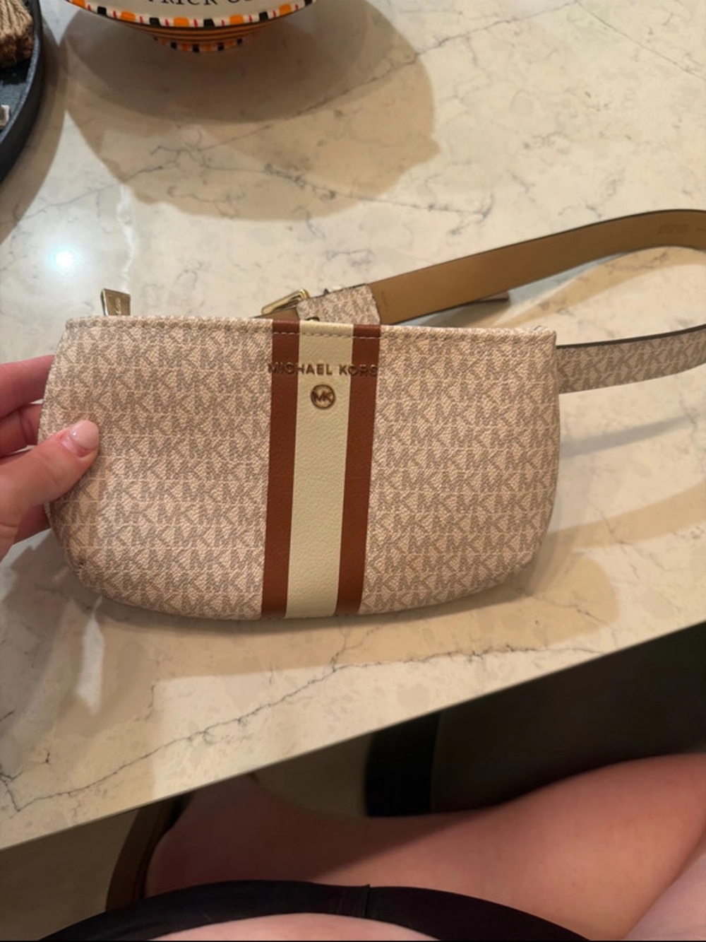 Michael Kors Beige Logo Stripe Belt Bag